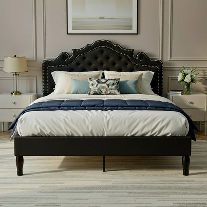Velvet Diamond Tufted Upholstered Platform Bed