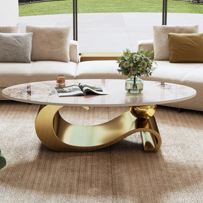 Luxury Oval Faux Marble Coffee Table