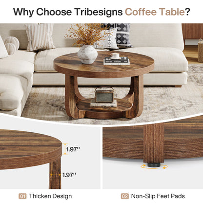 Tribesigns 2 Tier Round Wooden Coffee Table