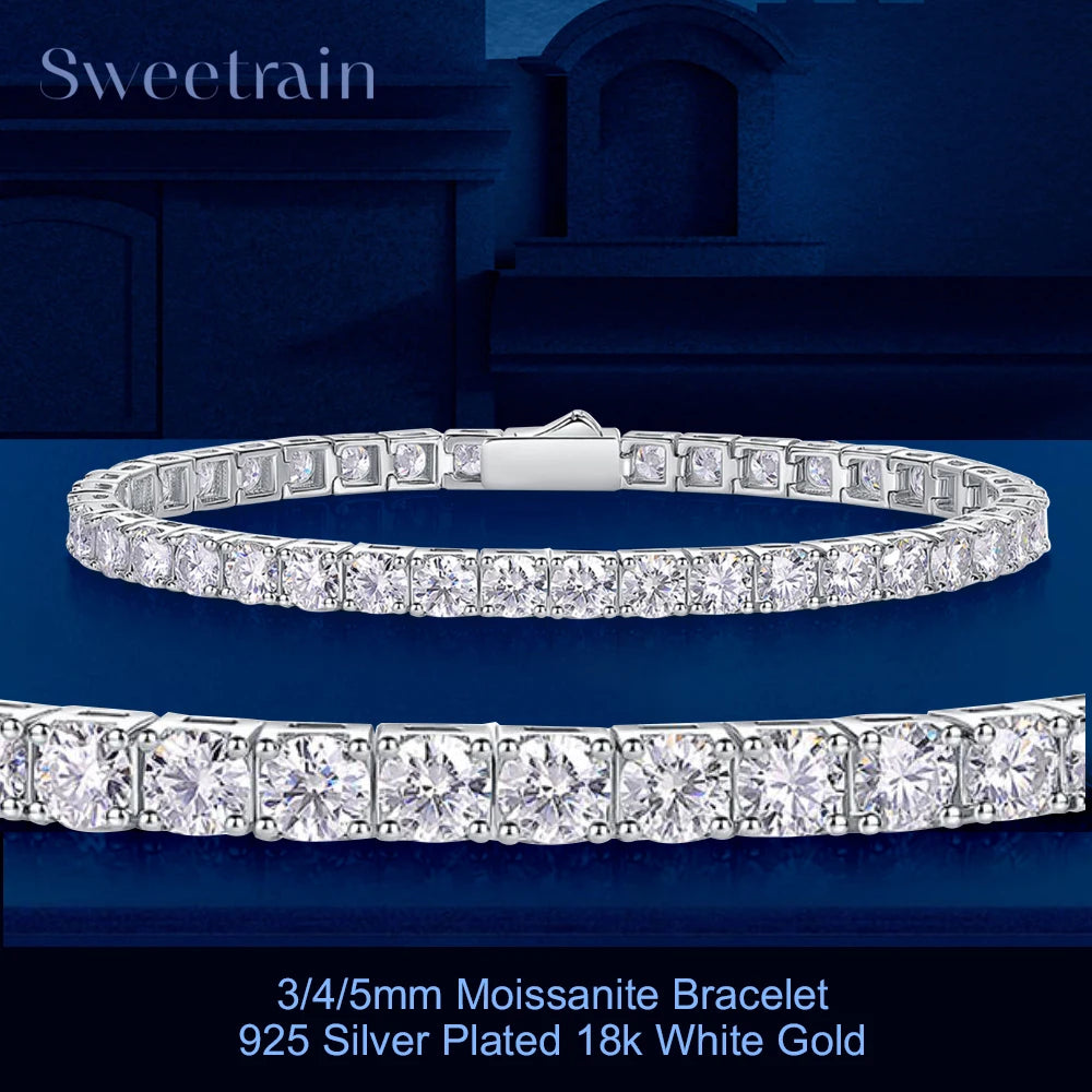 Sweetrain Moissanite Tennis Bracelet: 925 Sterling Silver & 18K Gold Plated