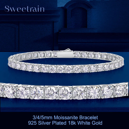 Sweetrain Moissanite Tennis Bracelet: 925 Sterling Silver & 18K Gold Plated