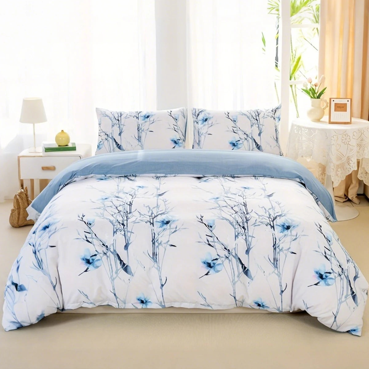 Soft Floral Leaf Duvet Cover Set