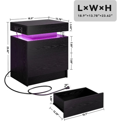 Modern Black LED Nightstand Set Bedside