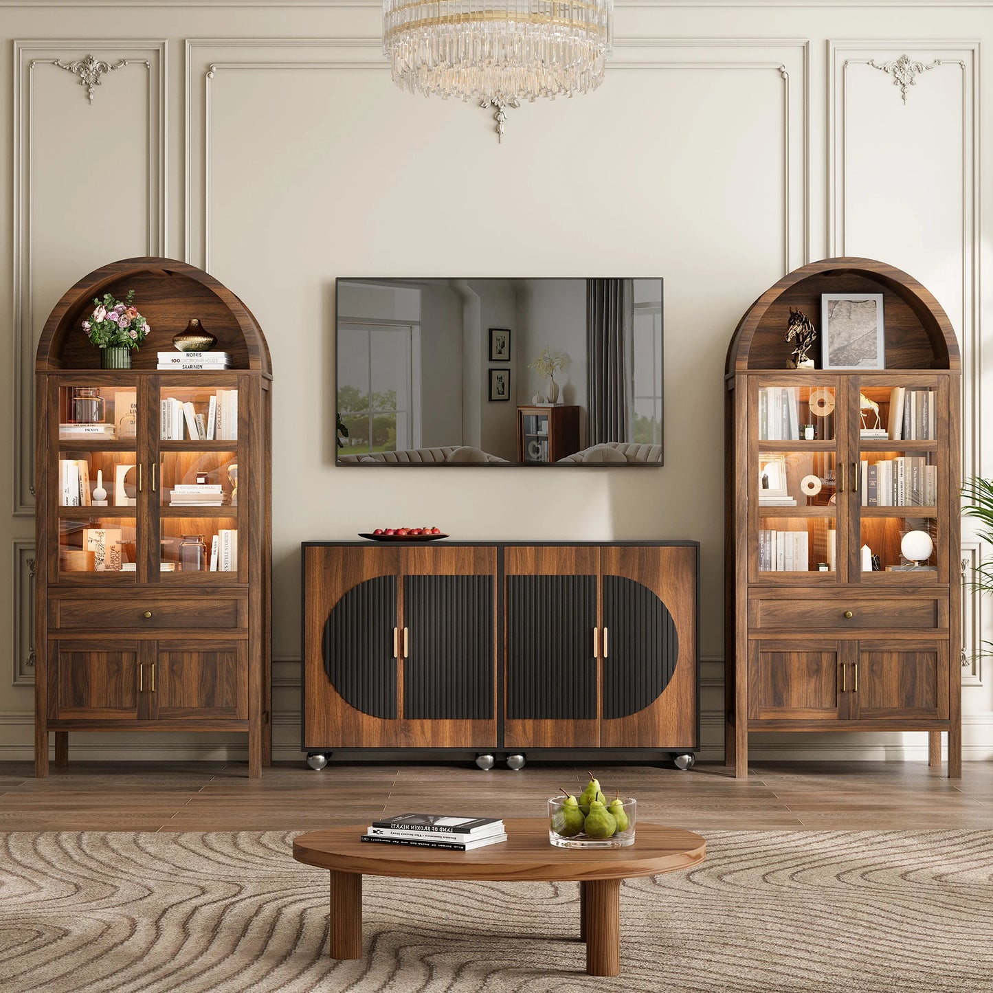 71" Arched Wood Storage Cabinet with Dimmable LED Lights