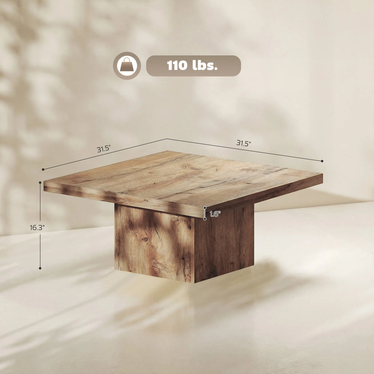 Modern Light Brown Square Wood Coffee Table