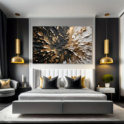 Modern Abstract Black Gold Ink Wall Art