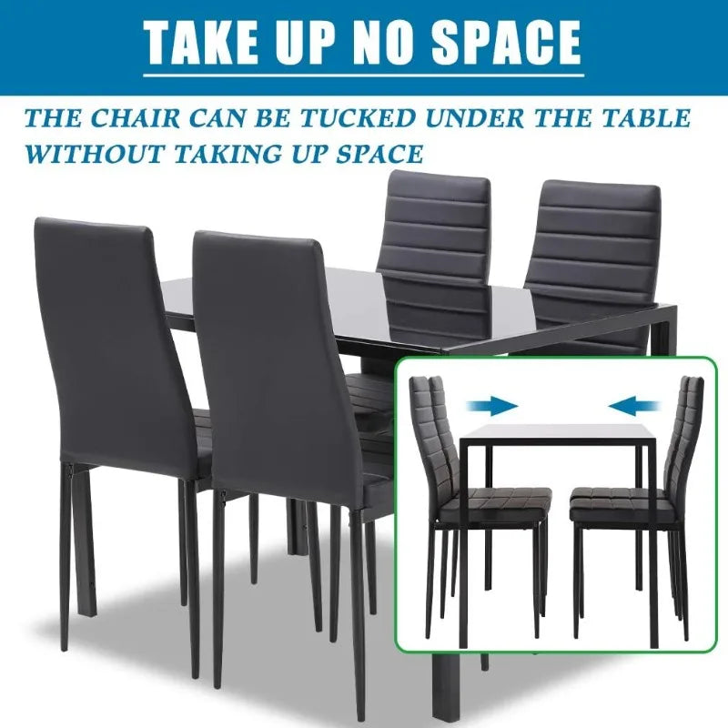 FDW  5-Piece Dining Table Set Glass Kitchen Table with 4 Upholstered Chairs and Faux Leather Cushions | Space-Saving