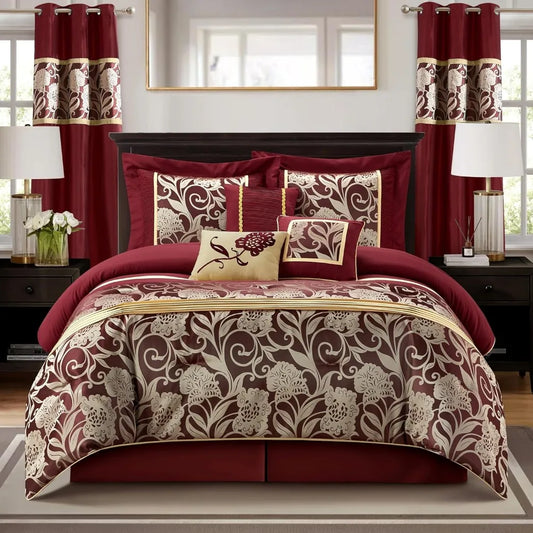 Red Gold 9-Piece Queen Comforter Set