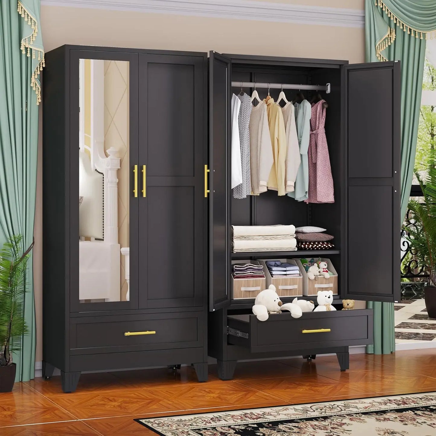 71 Inch Steel Armoire Wardrobe Closet Cabinet