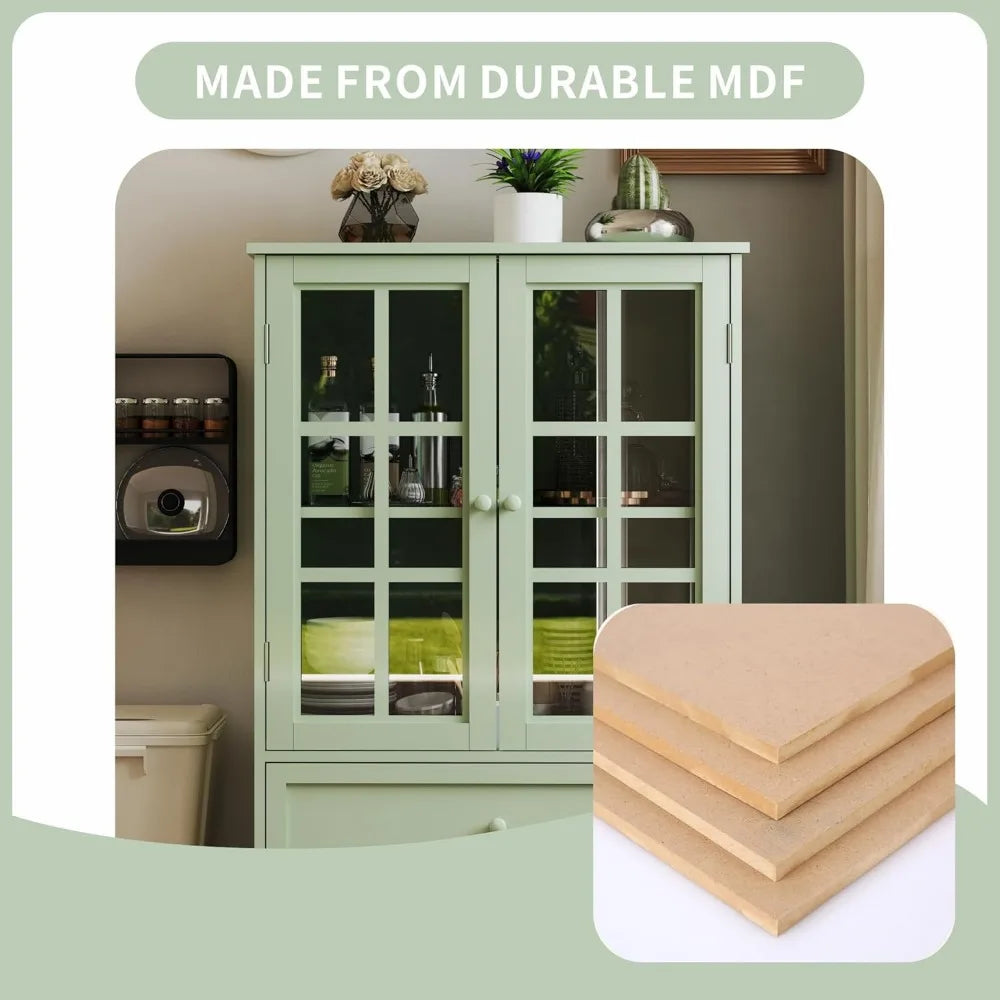 Modern Wood Buffet Cabinet with Glass Doors