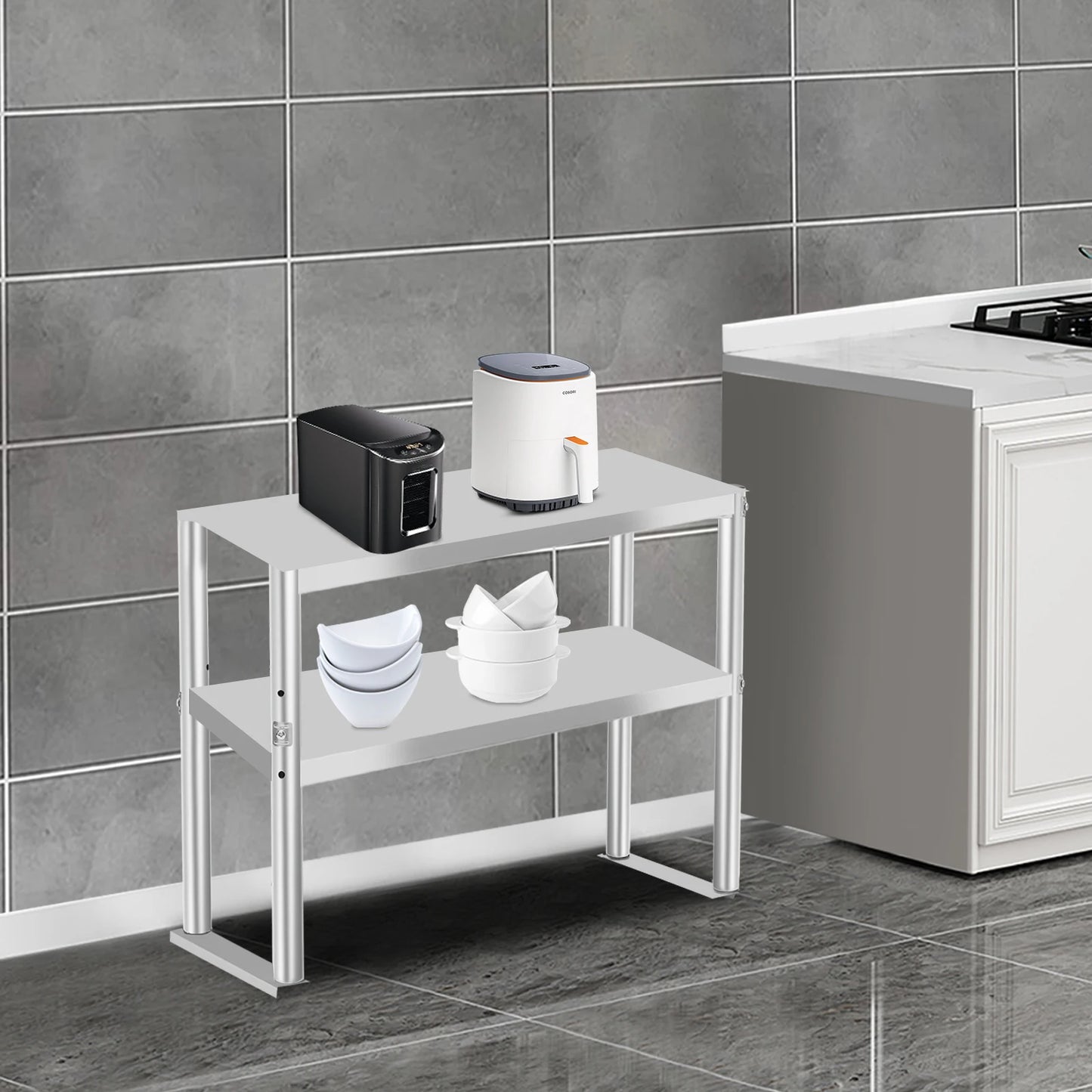 Adjustable 2-Tier Stainless Steel Kitchen Shelf