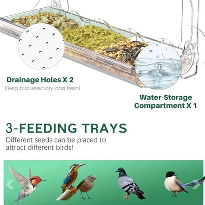 Large Window Bird Feeder with Seed Tray