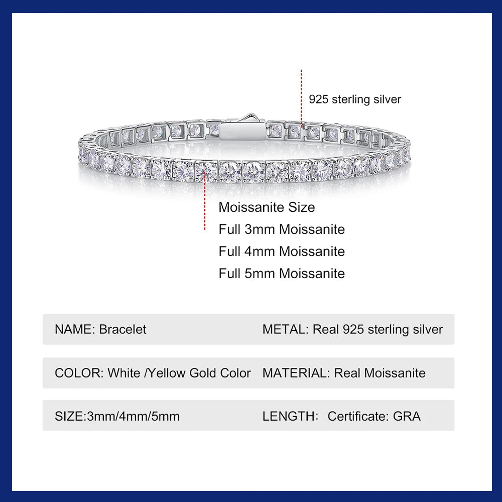 Sweetrain Moissanite Tennis Bracelet: 925 Sterling Silver & 18K Gold Plated