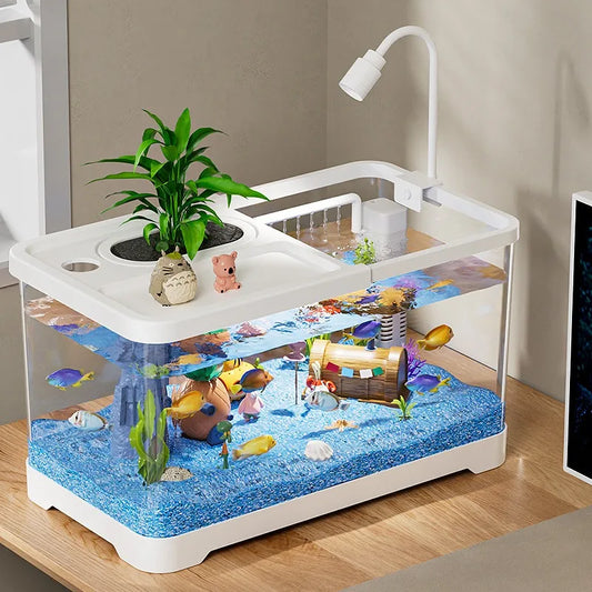 Self-Circulating Desktop Aquarium Kit – High-Transparency Mini Stream Tank for Office & Home
