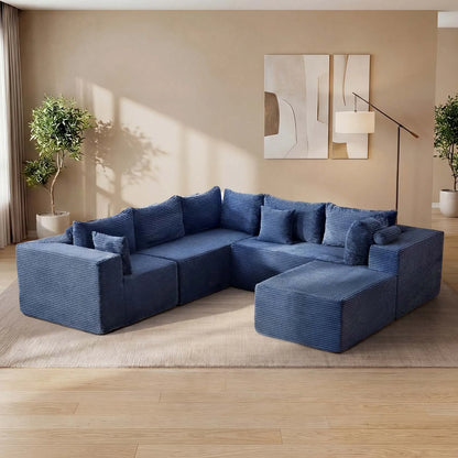 Redlife 107 Inch Blue Corduroy Modular Sectional Sofa