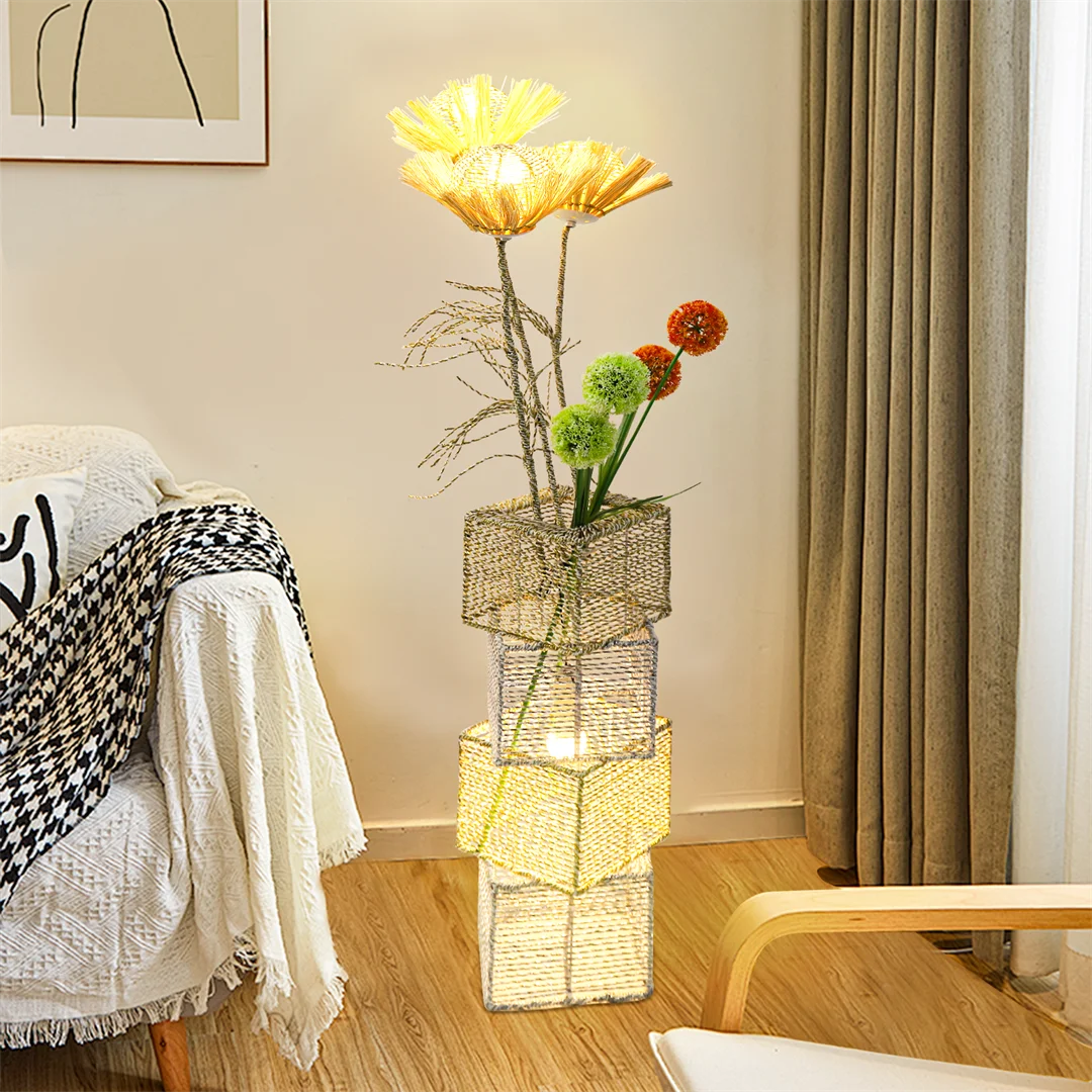 LUVODI Modern Rattan Tall Standing Floor Lamp