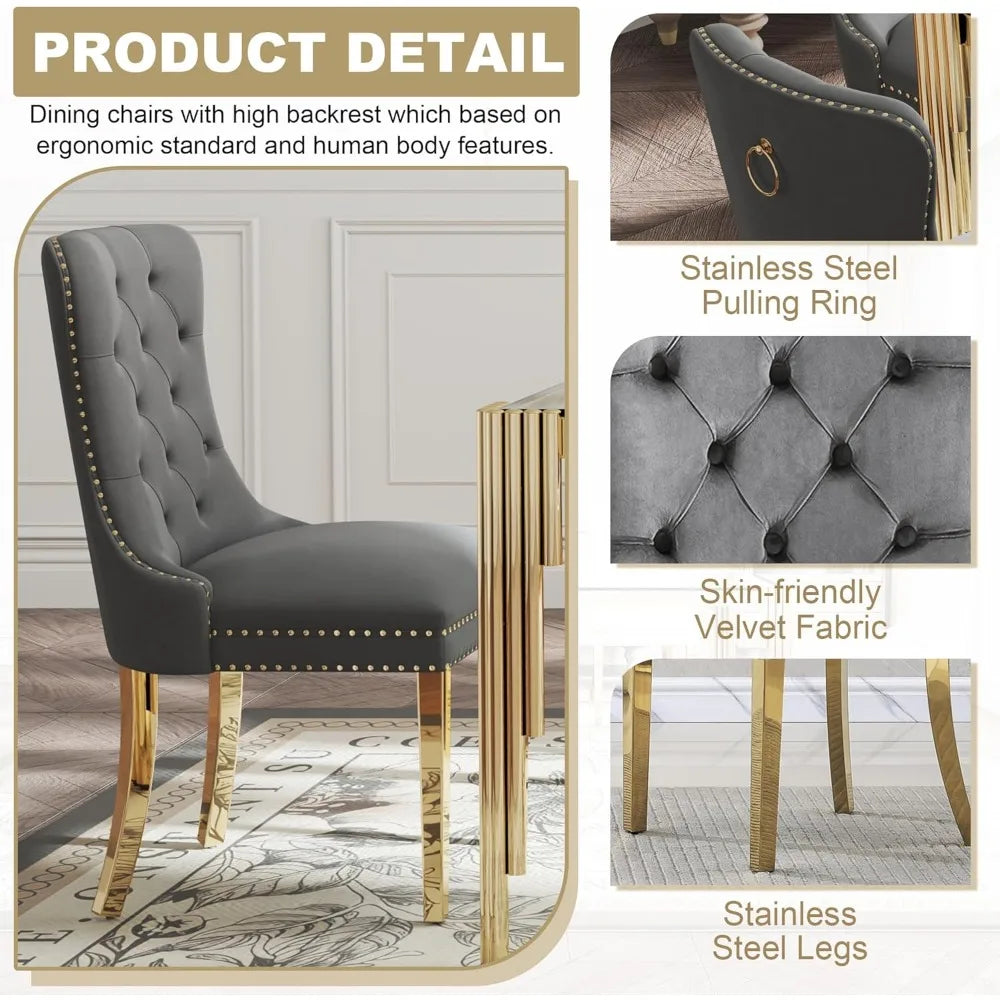 Glass Dining Table Set Gray Velvet Chairs