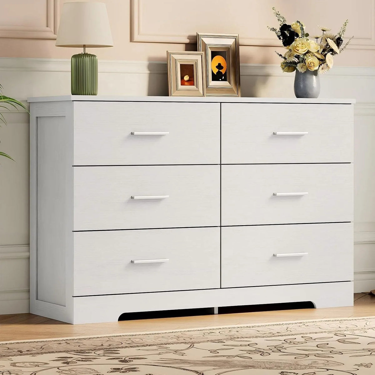 6-Drawer Wood Storage Dresser with Metal Handles