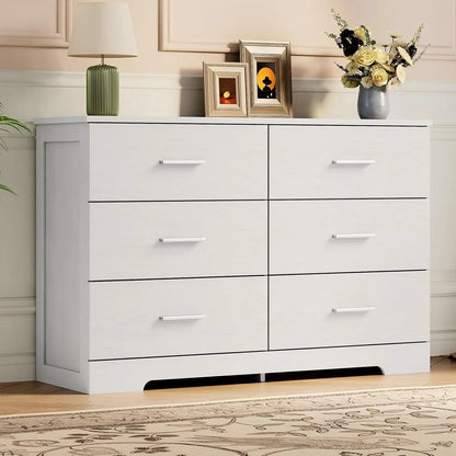 6-Drawer Wood Storage Dresser with Metal Handles