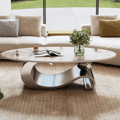 Luxury Oval Faux Marble Coffee Table