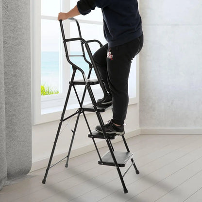 4-Step Folding Ladder with Handrails Steel
