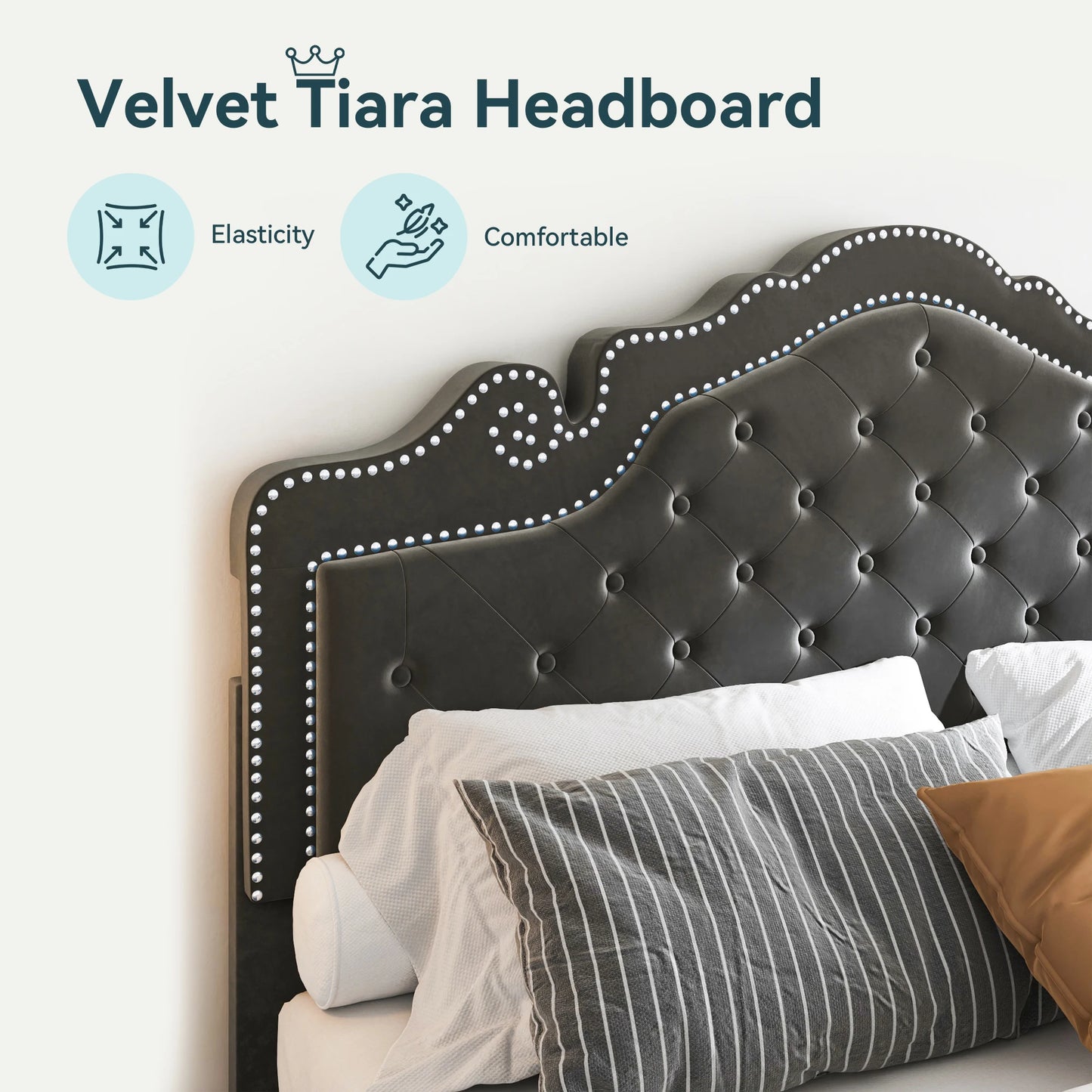 Velvet Diamond Tufted Upholstered Platform Bed