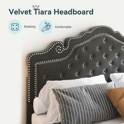 Velvet Diamond Tufted Upholstered Platform Bed