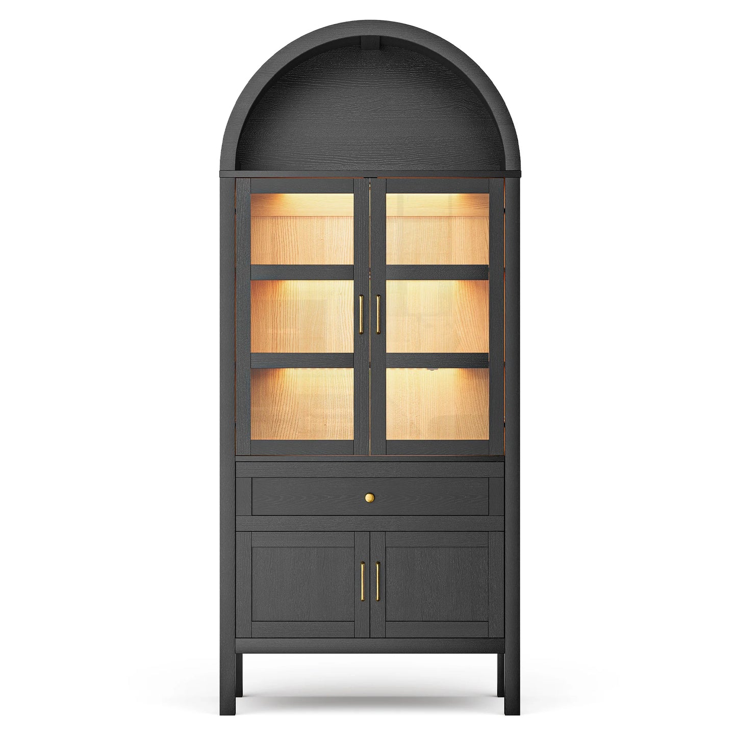 71" Arched Wood Storage Cabinet with Dimmable LED Lights