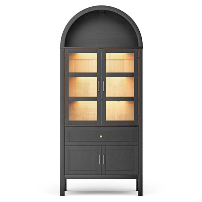 71" Arched Wood Storage Cabinet with Dimmable LED Lights