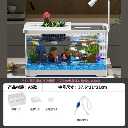 Self-Circulating Desktop Aquarium Kit – High-Transparency Mini Stream Tank for Office & Home