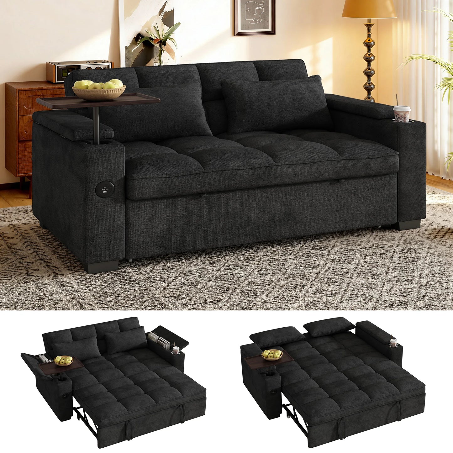 Convertible Sofa Bed Swivel Side Table