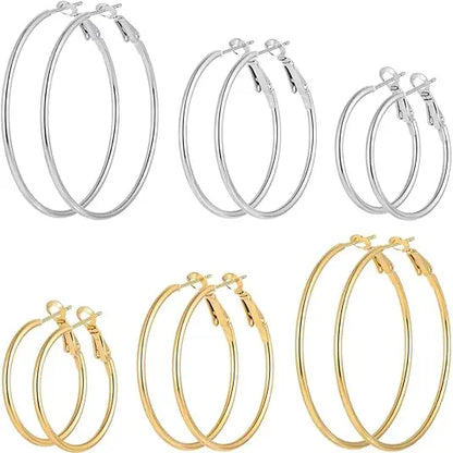 6-Pair Stainless Steel Hoop Earrings Set