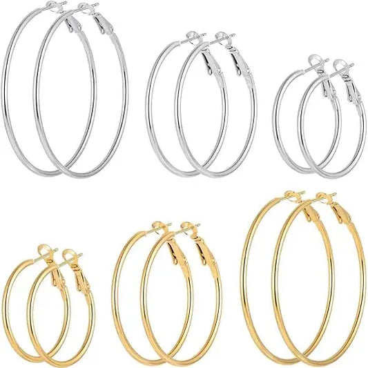 6-Pair Stainless Steel Hoop Earrings Set