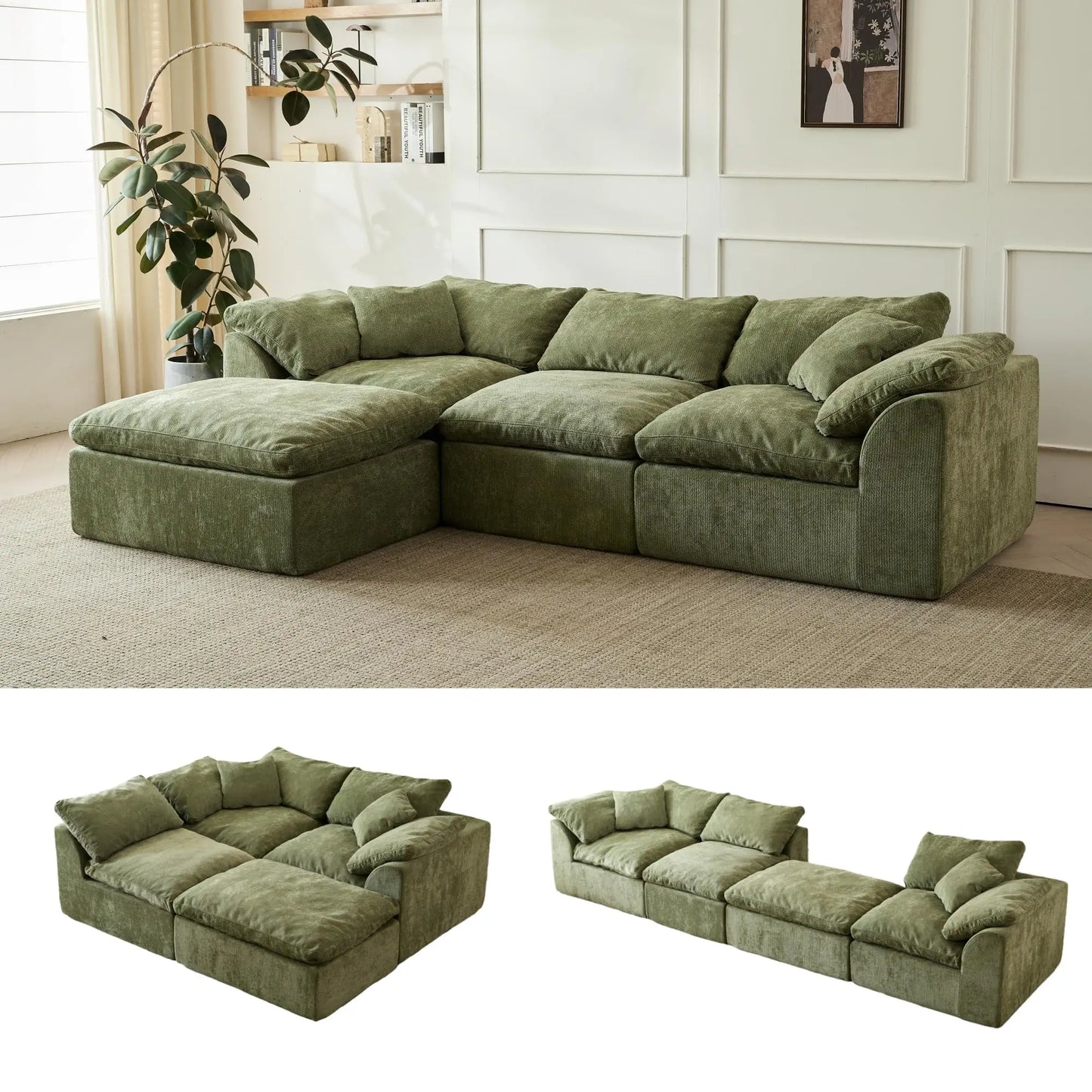 Modern Cloud Chenille Fabric Sectional Sofa