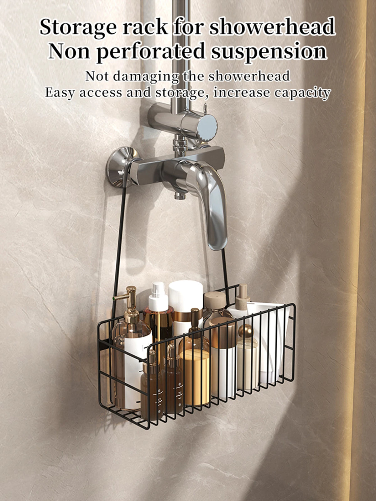 Hanging Showerhead Rack for Shampoo, Soap & Accessories