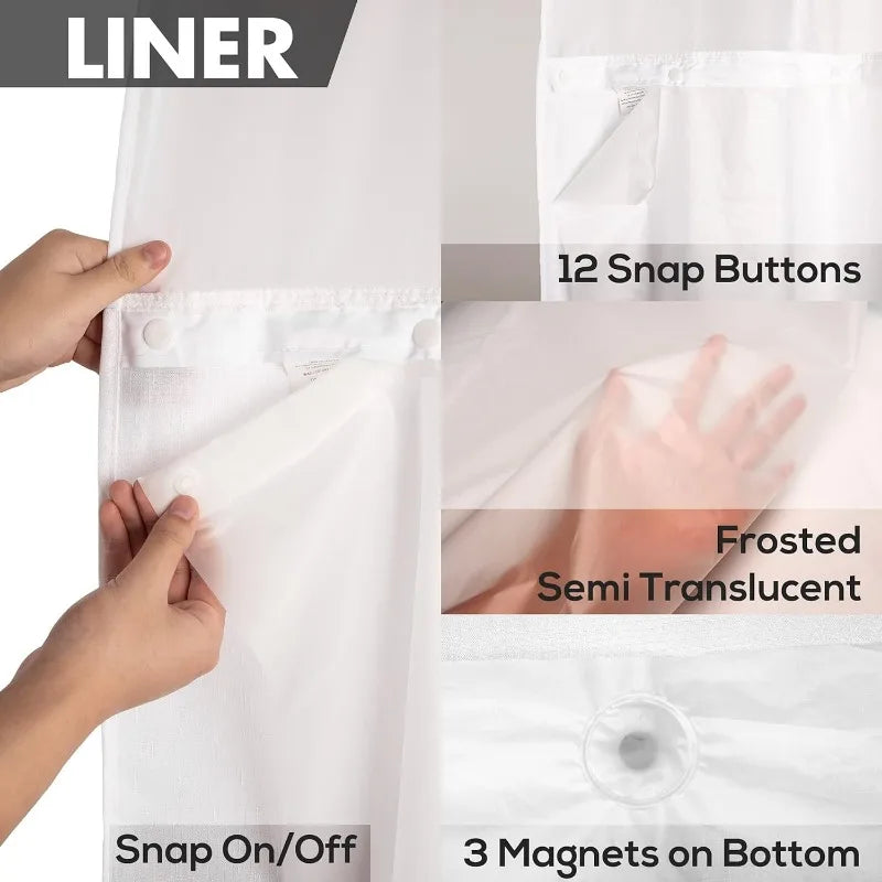 Snap-In Waterproof Frost Shower Curtain Liner