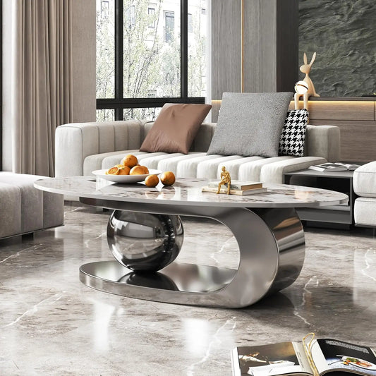 Luxury Oval Faux Marble Coffee Table