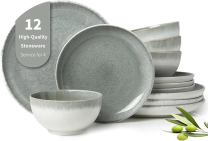 Gradient Green Stoneware Dinnerware Set for 4