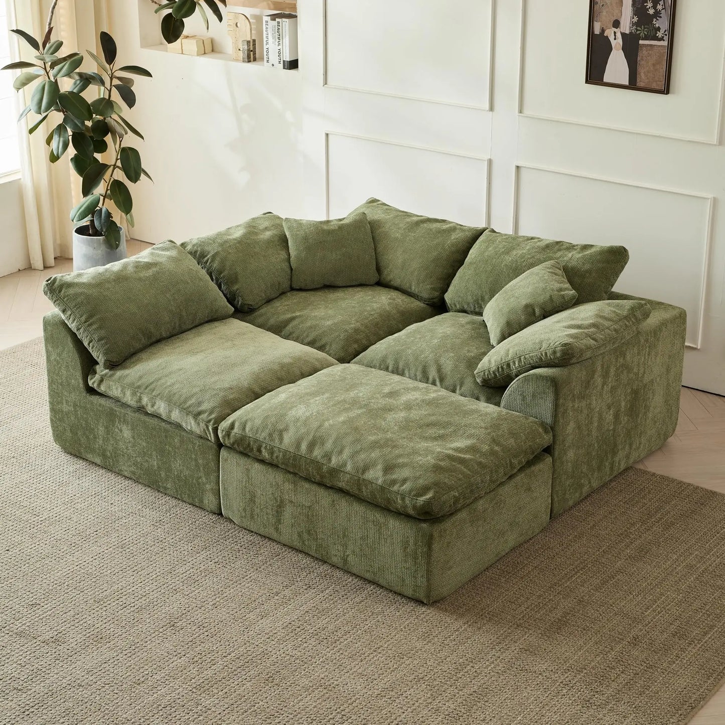 Modern Cloud Chenille Fabric Sectional Sofa