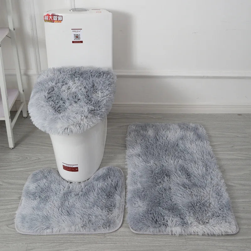 Non-Slip Bathtub Decor Carpet Set – 3-Piece Toilet Lid Cover & Bath Mat