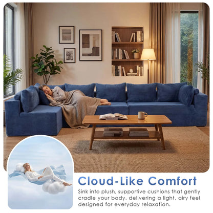 Redlife 107 Inch Blue Corduroy Modular Sectional Sofa