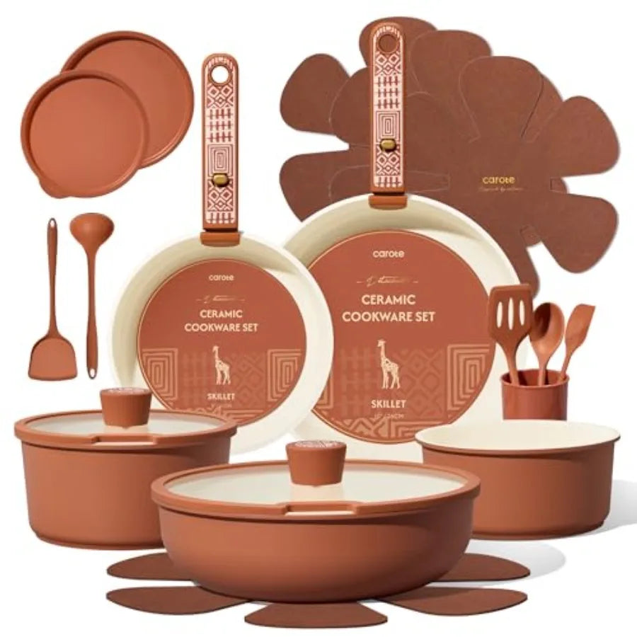 Ceramic Nonstick Cookware Set with Detachable Handle
