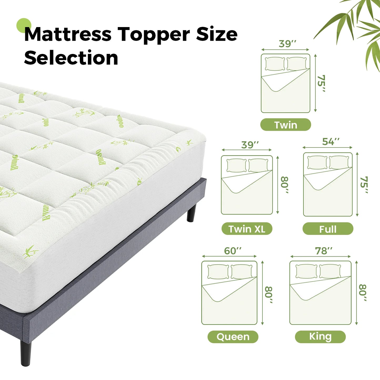 Cooling Bamboo Fiber Mattress Topper Deep Pocket
