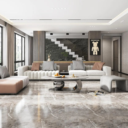 Luxury Oval Faux Marble Coffee Table