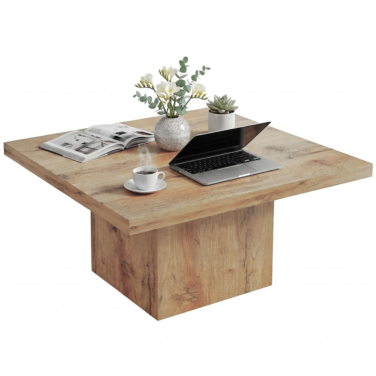 Modern Light Brown Square Wood Coffee Table