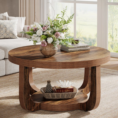 Tribesigns 2 Tier Round Wooden Coffee Table