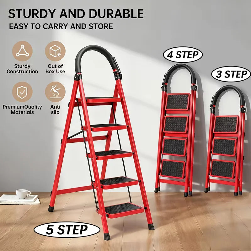 Foldable Step Ladder with Built In Tool Holder