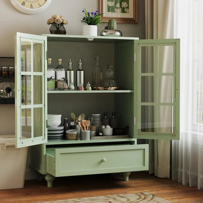 Modern Wood Buffet Cabinet with Glass Doors