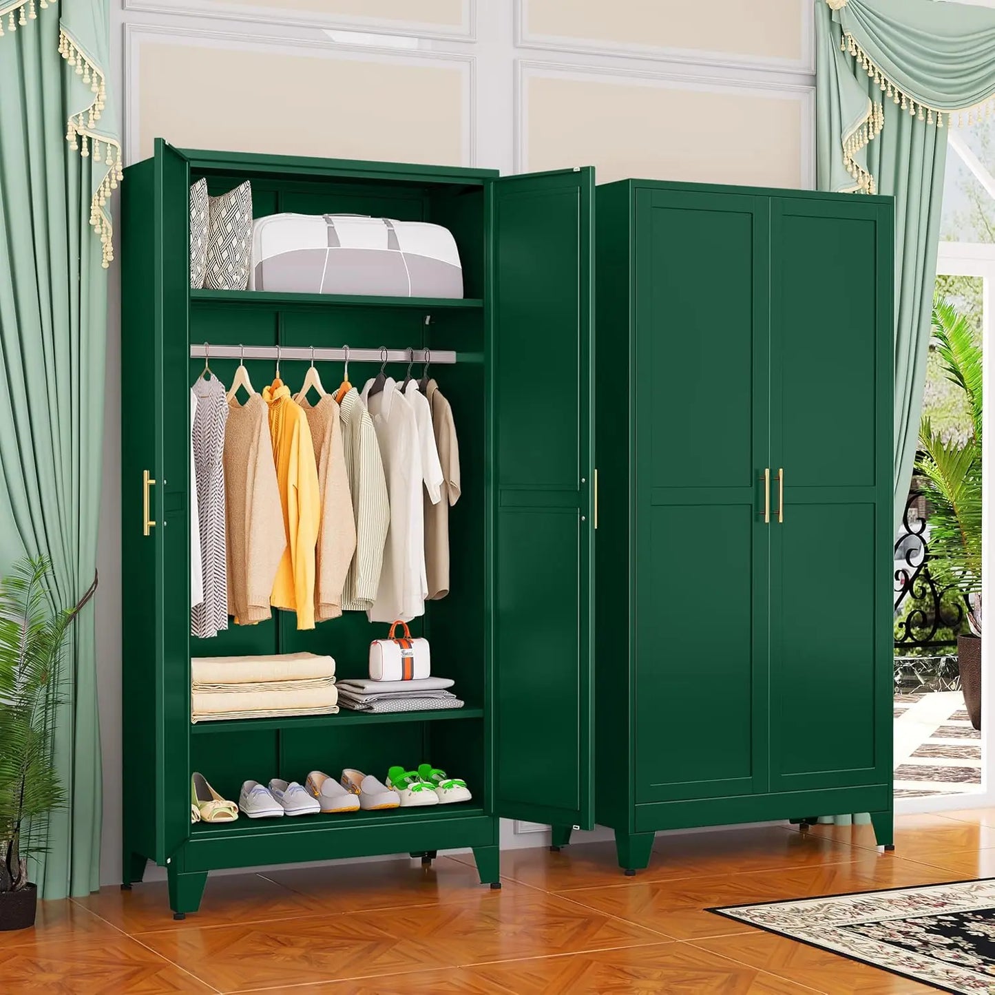 71 Inch Steel Armoire Wardrobe Closet Cabinet