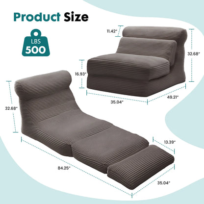Modern Corduroy Ergonomic Convertible Sleeper Chair